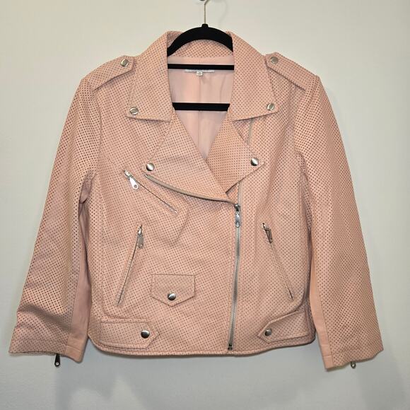 Rebecca Minkoff Wes Perforated Leather Moto Jacket Blush Pink Size Medium - Picture 2 of 8